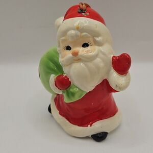 Vtg Japan Josef Originals Santa Claus Holding Green Santa Sack Figurine Ornament